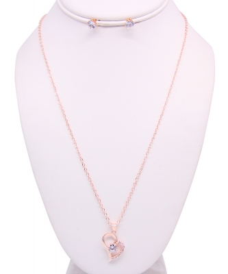 Rhinestone Necklace with Earrings NB810020 ROSEGOLD